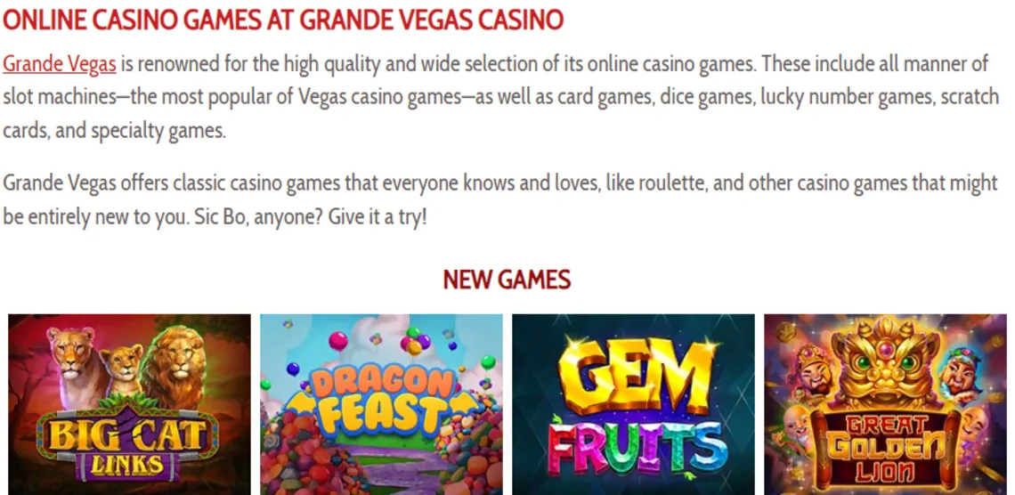 Grande Vegas casino games